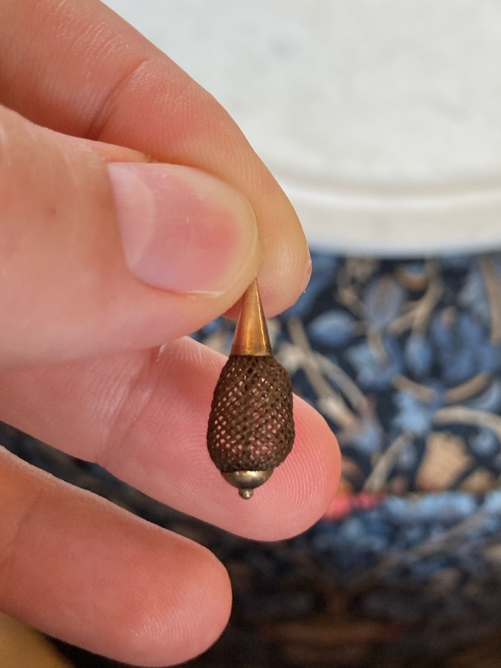 Rare Antique Victorian Hairwork Charm Ornate Woven Teardrop Mourning Jewelry